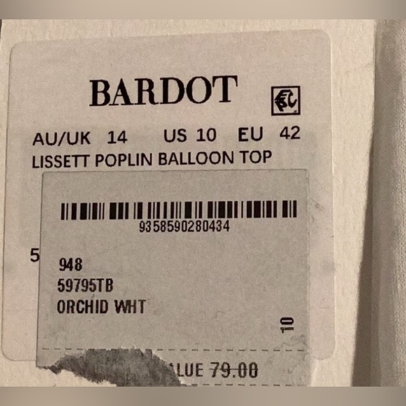 NWT Bardot Size 10 Lissett Poplin Balloon Top Orchid White - Picture 8 of 9